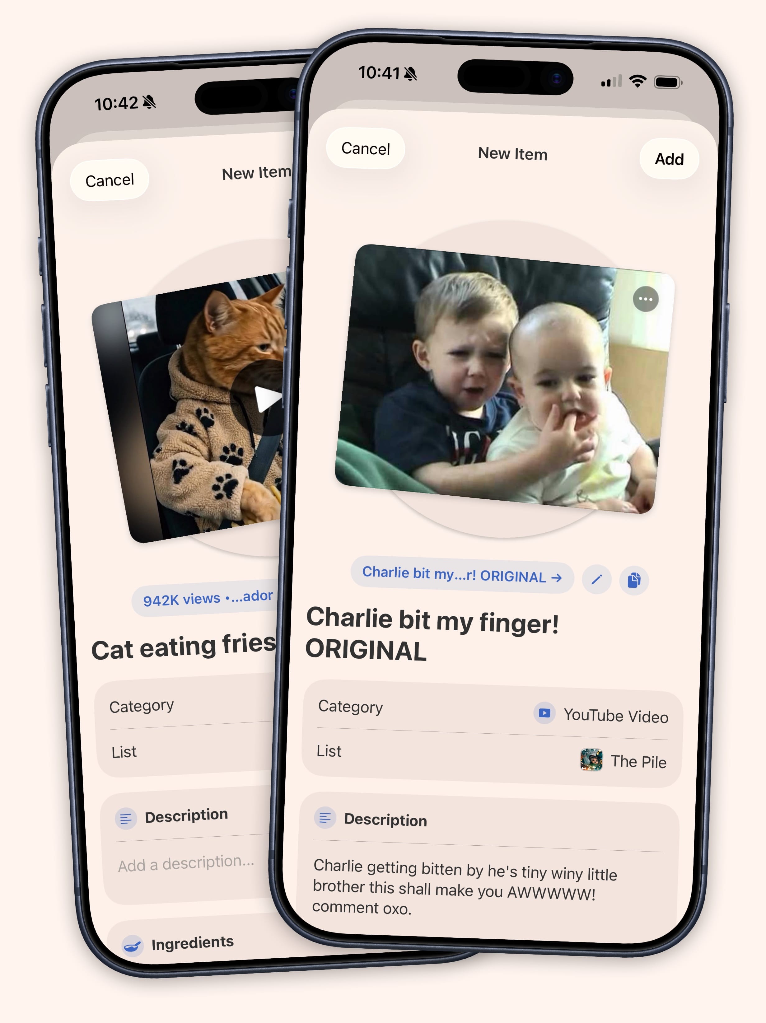 Sofa share sheet for saving YouTube videos, articles, and recipes