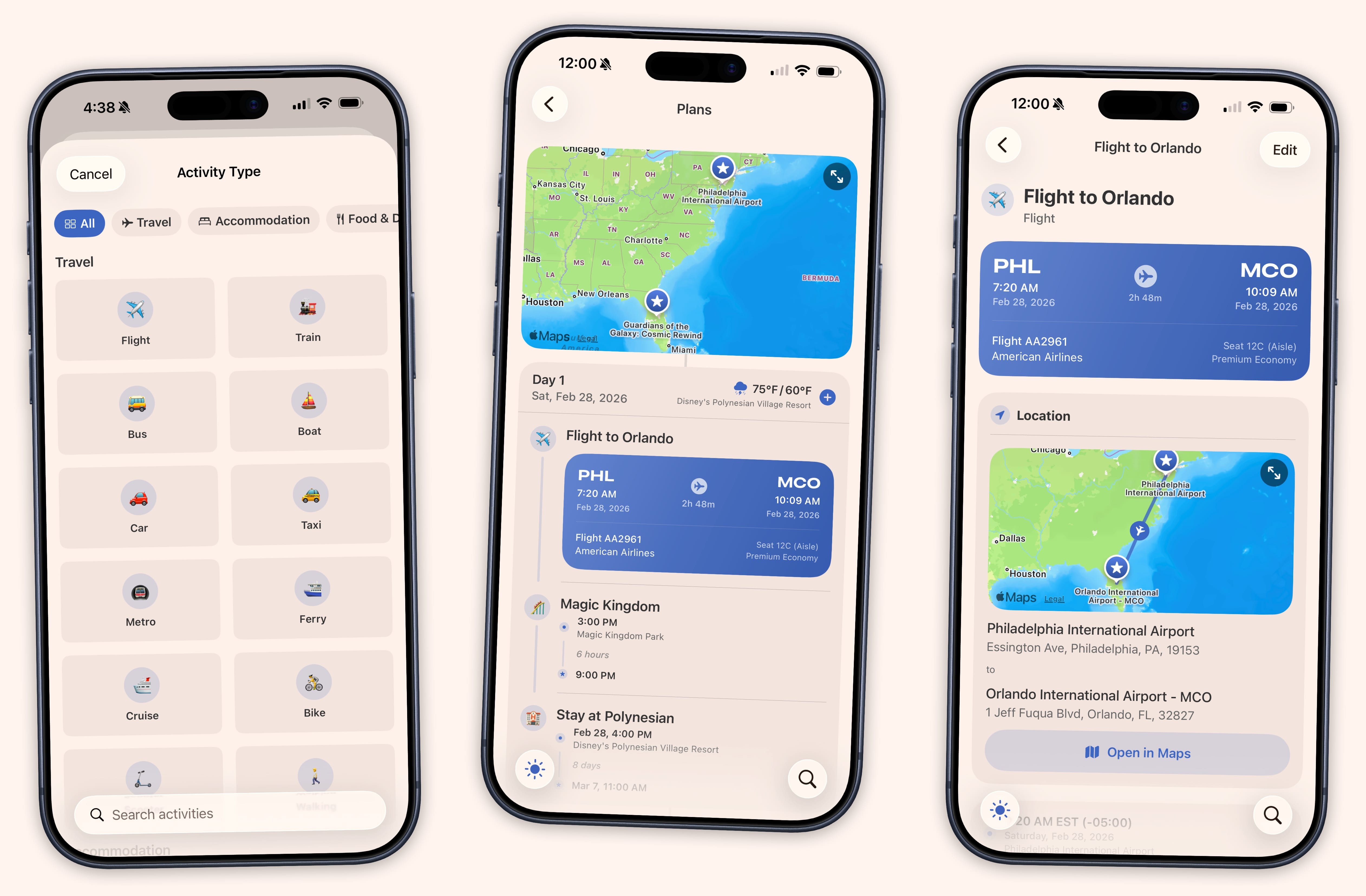 Day-by-day itinerary view