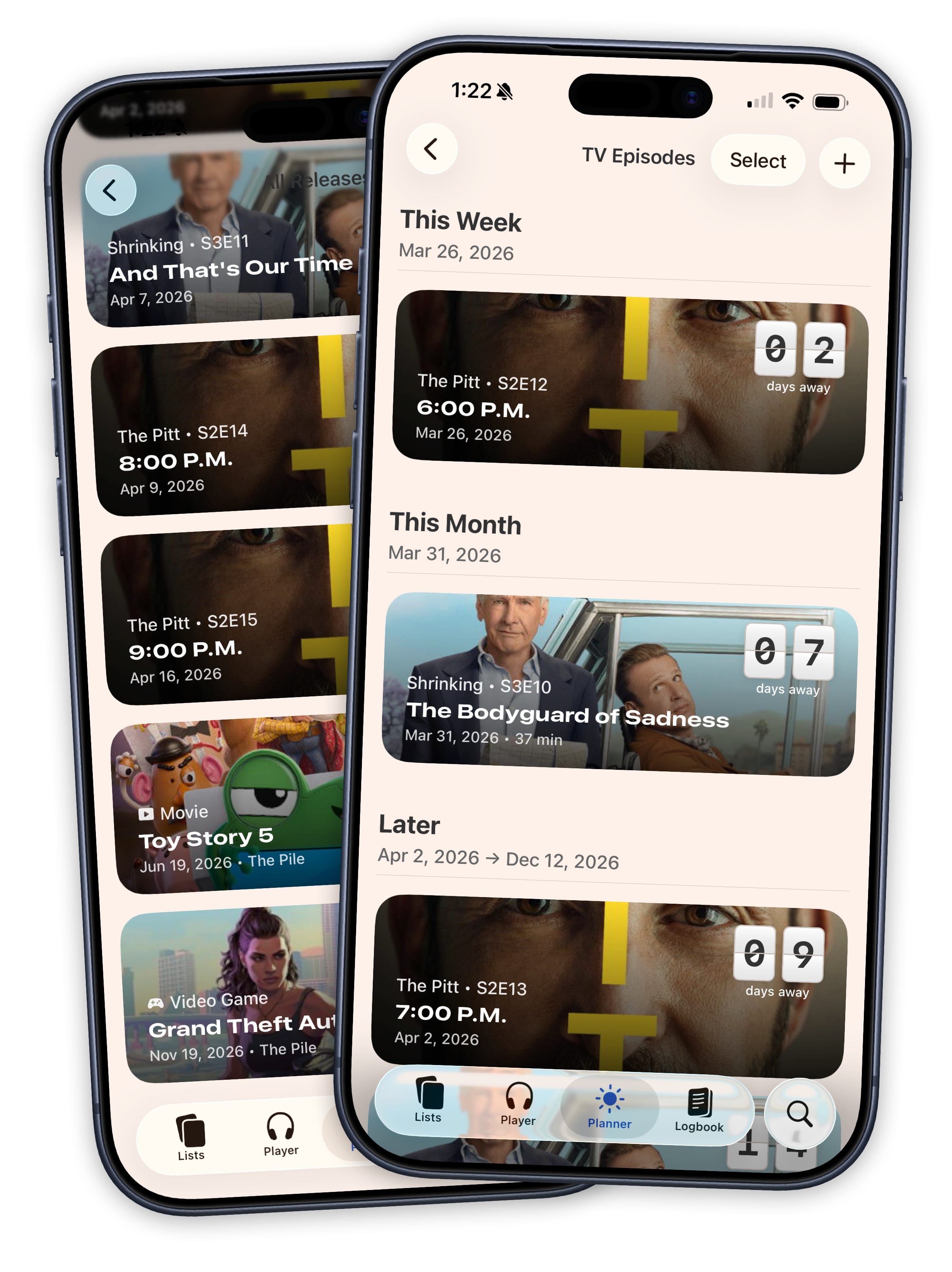 Media schedule showing upcoming episodes and releases