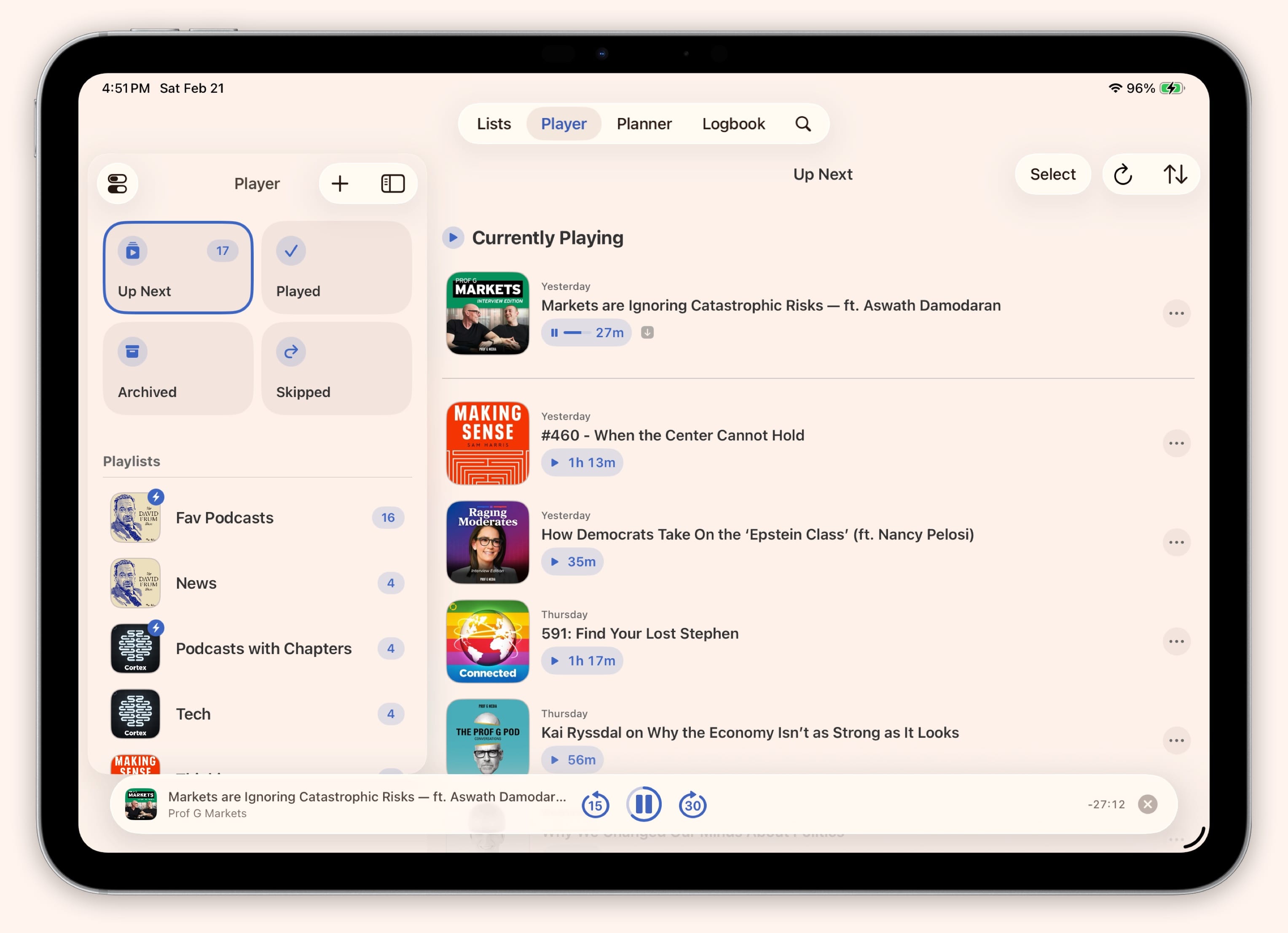Sofa podcast player interface