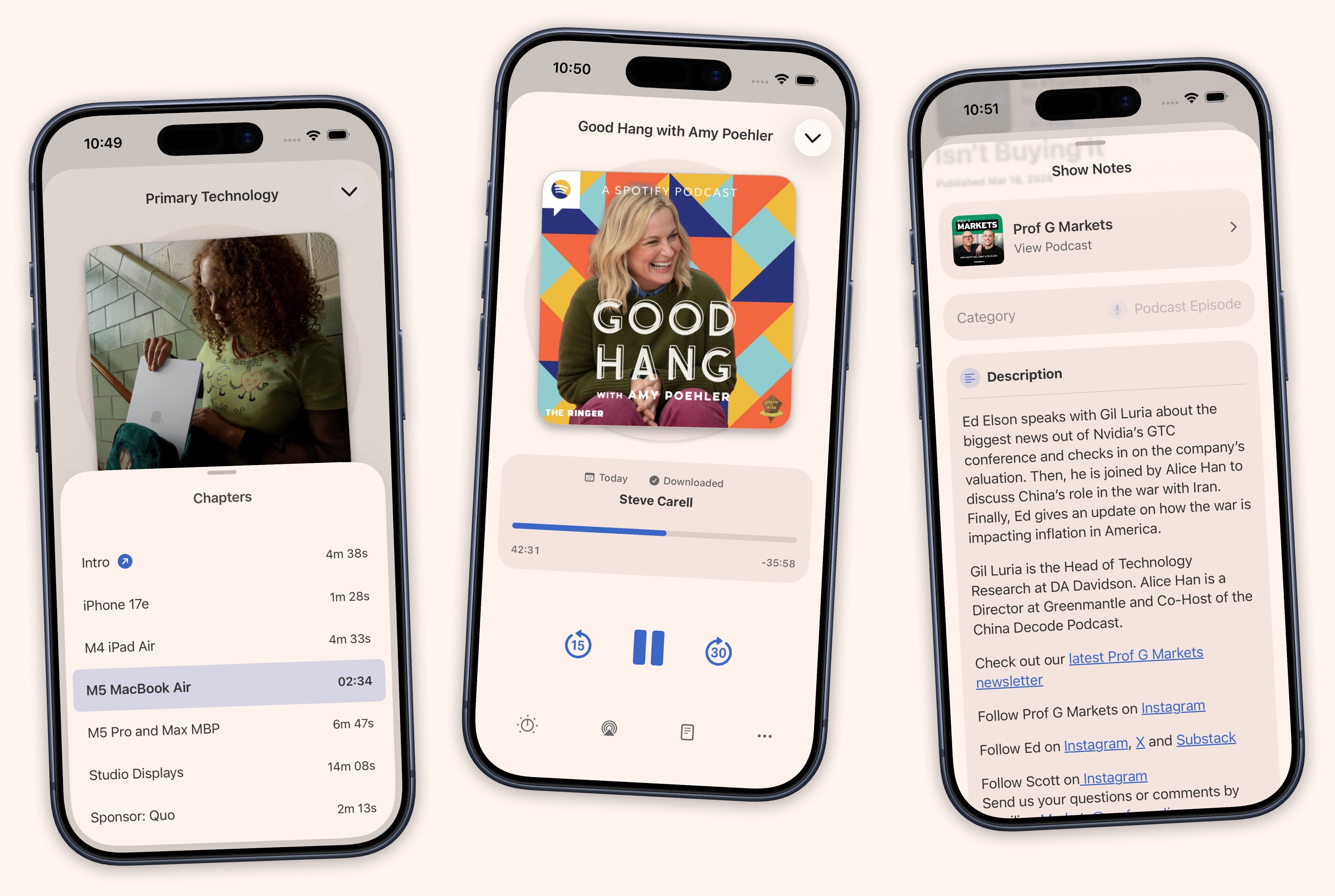 Sofa podcast player with chapter navigation and show notes