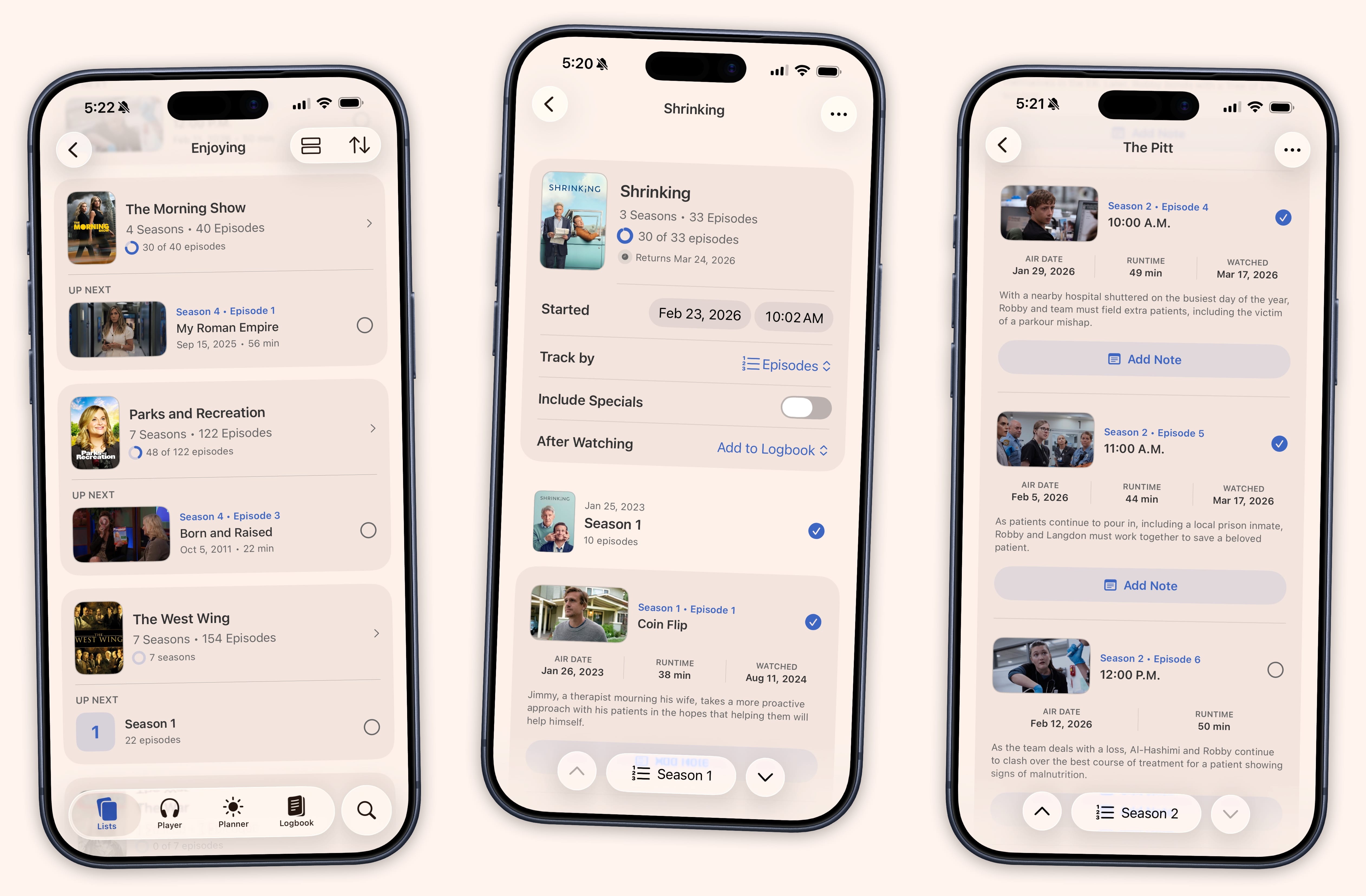 Episode tracking in Sofa with full season views and progress
