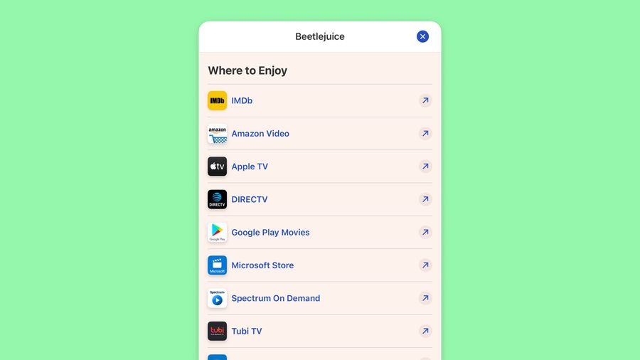 Links to streaming services, music services, podcast players, and more.