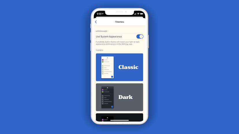 There are a bunch of new features in iOS 13. To bring Sofa up to date, I focused on three things: dark mode, context menus, and bug fixes.