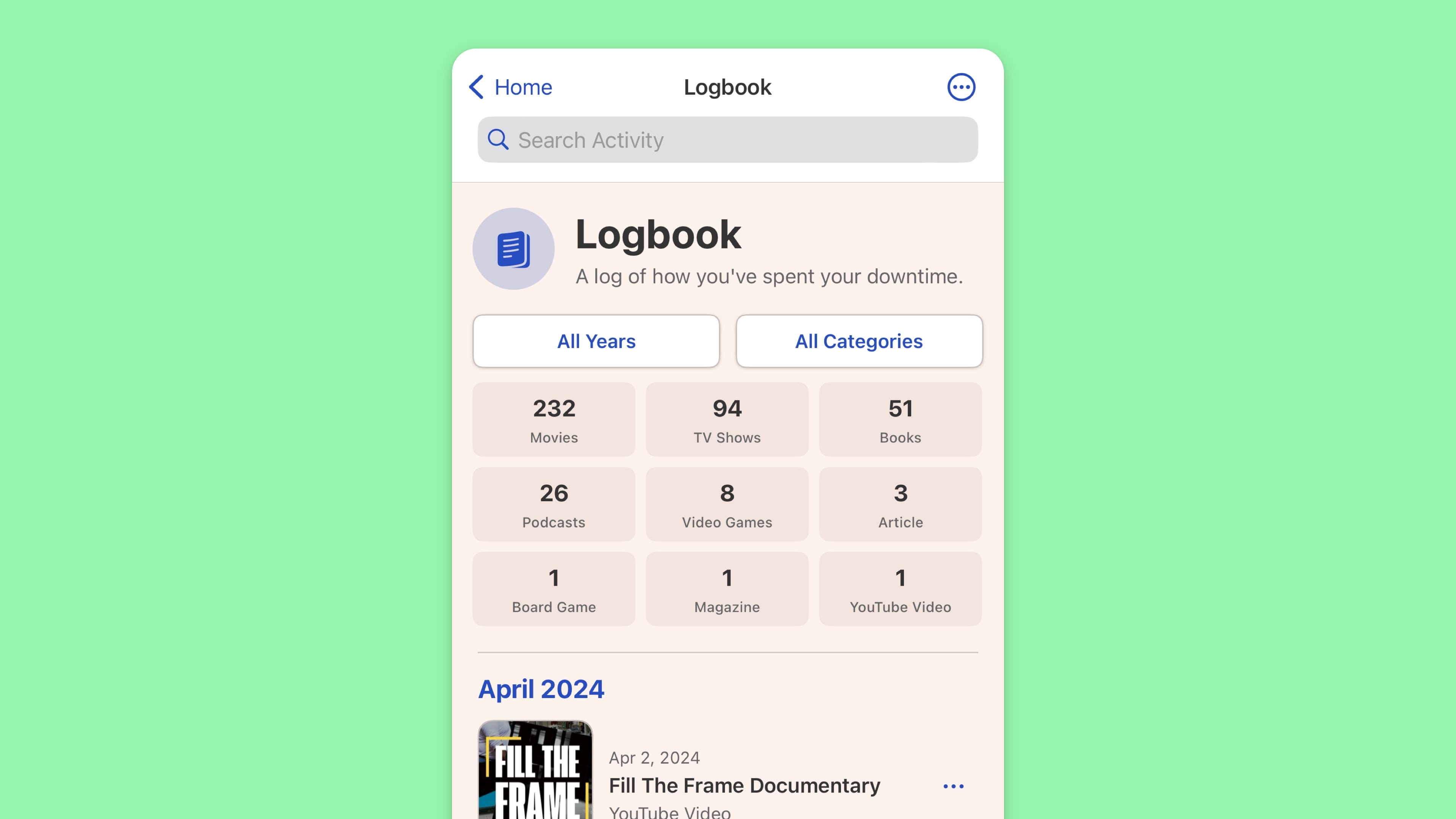 Logbook Stats & Filters