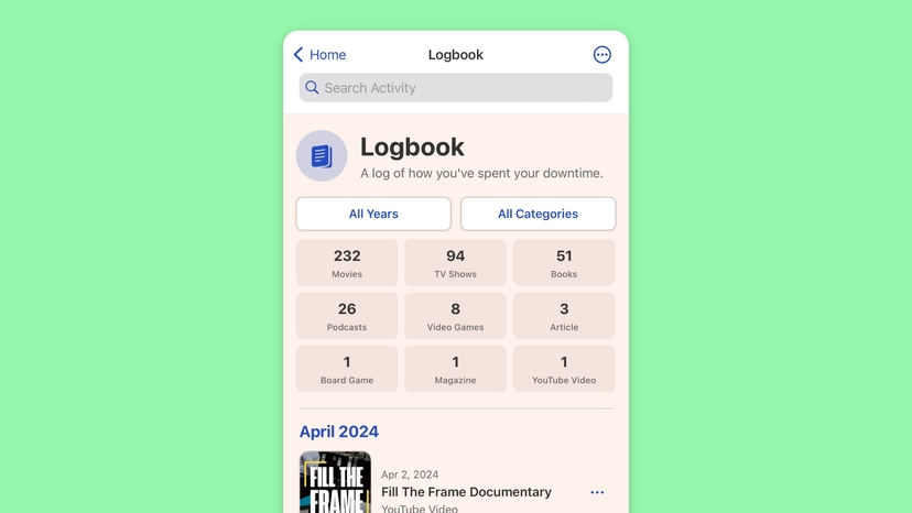 Finer controls for filtering and understanding the things you’ve added to Logbook.