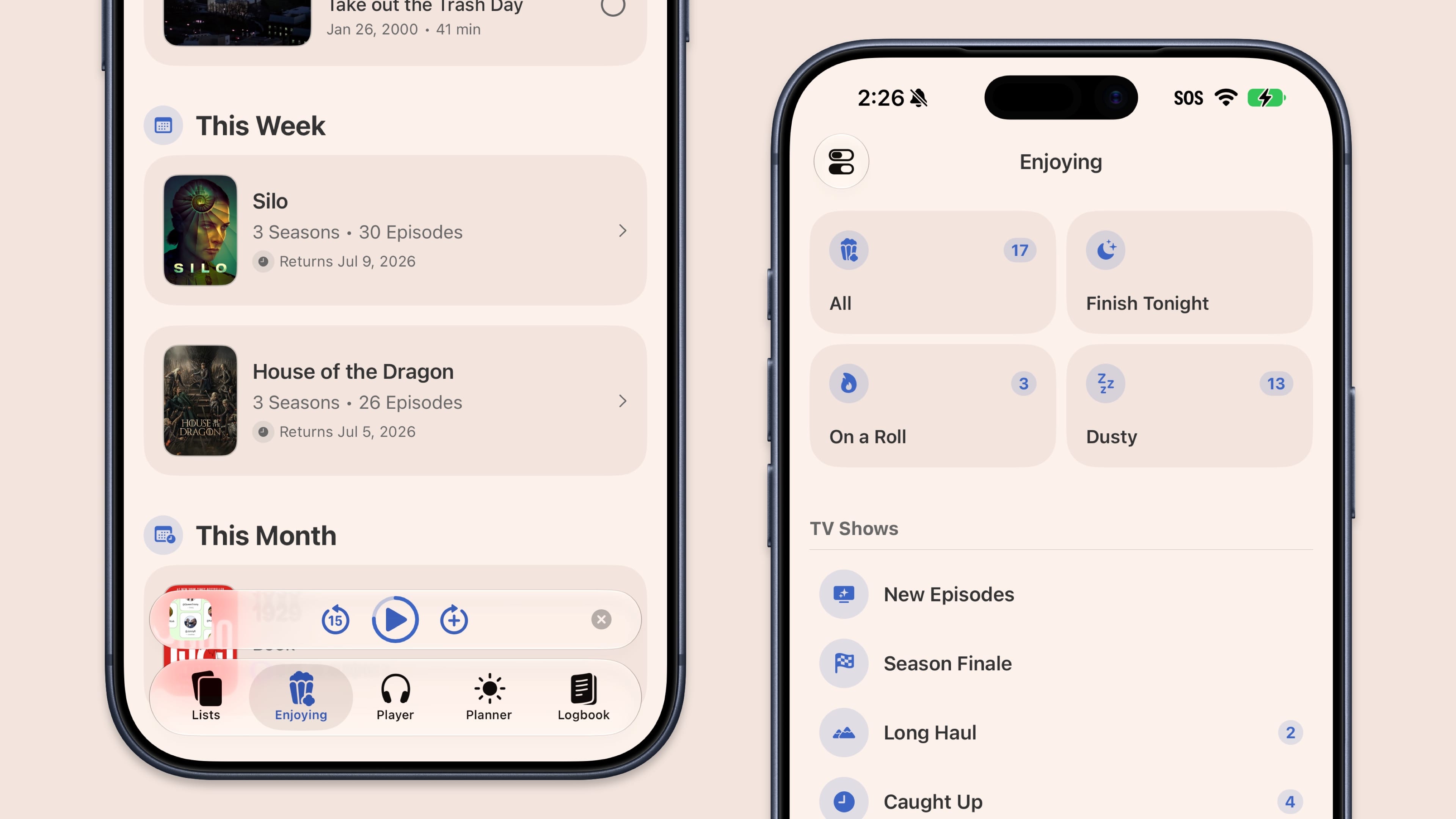 A much improved podcast player, a new Enjoying tab, one global search, settings that sync everywhere, and a ton of improvements throughout.