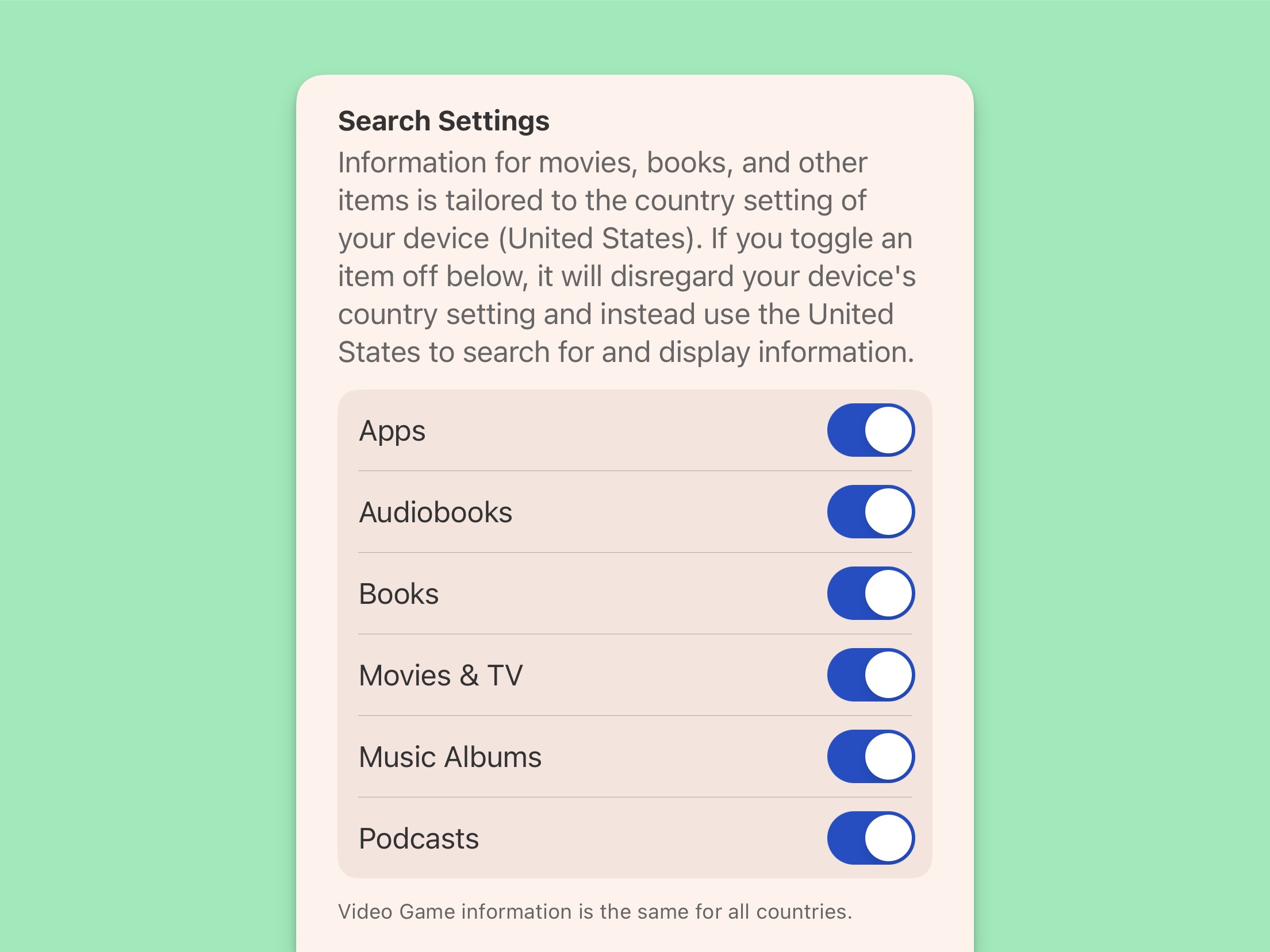 Sofa's intertnational category settings