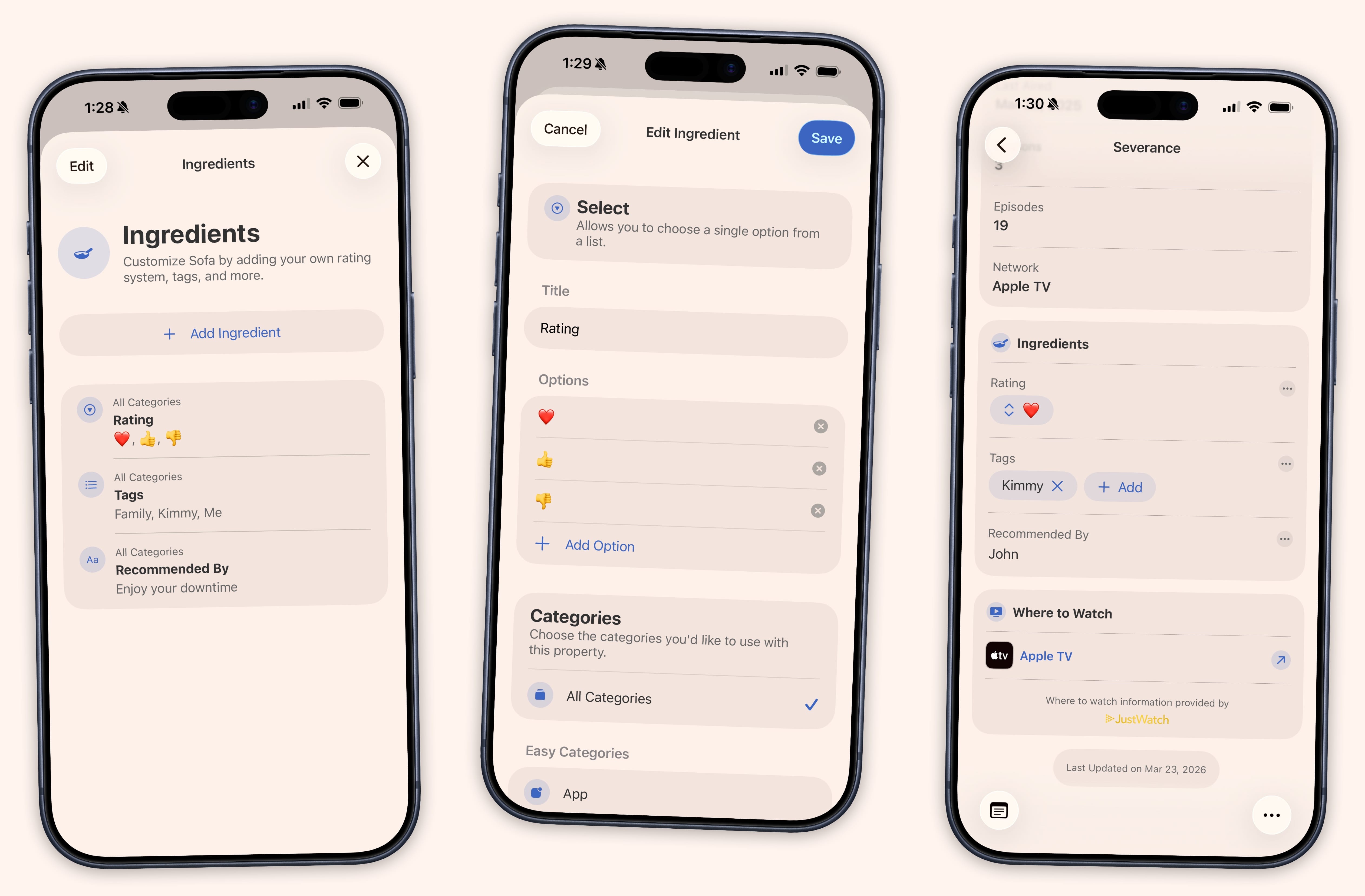 Ingredients and metadata tags feature