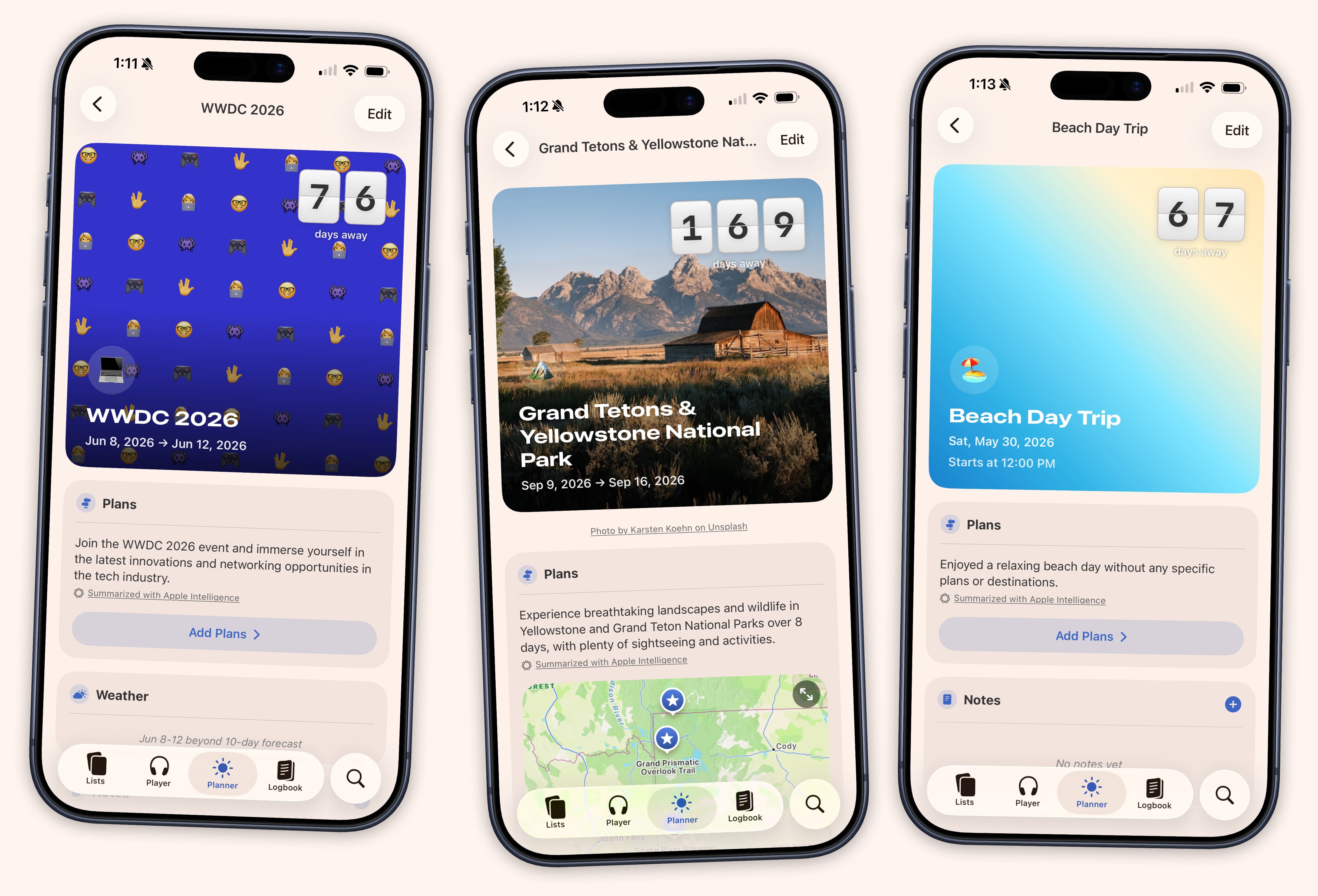 Event cover images and countdowns