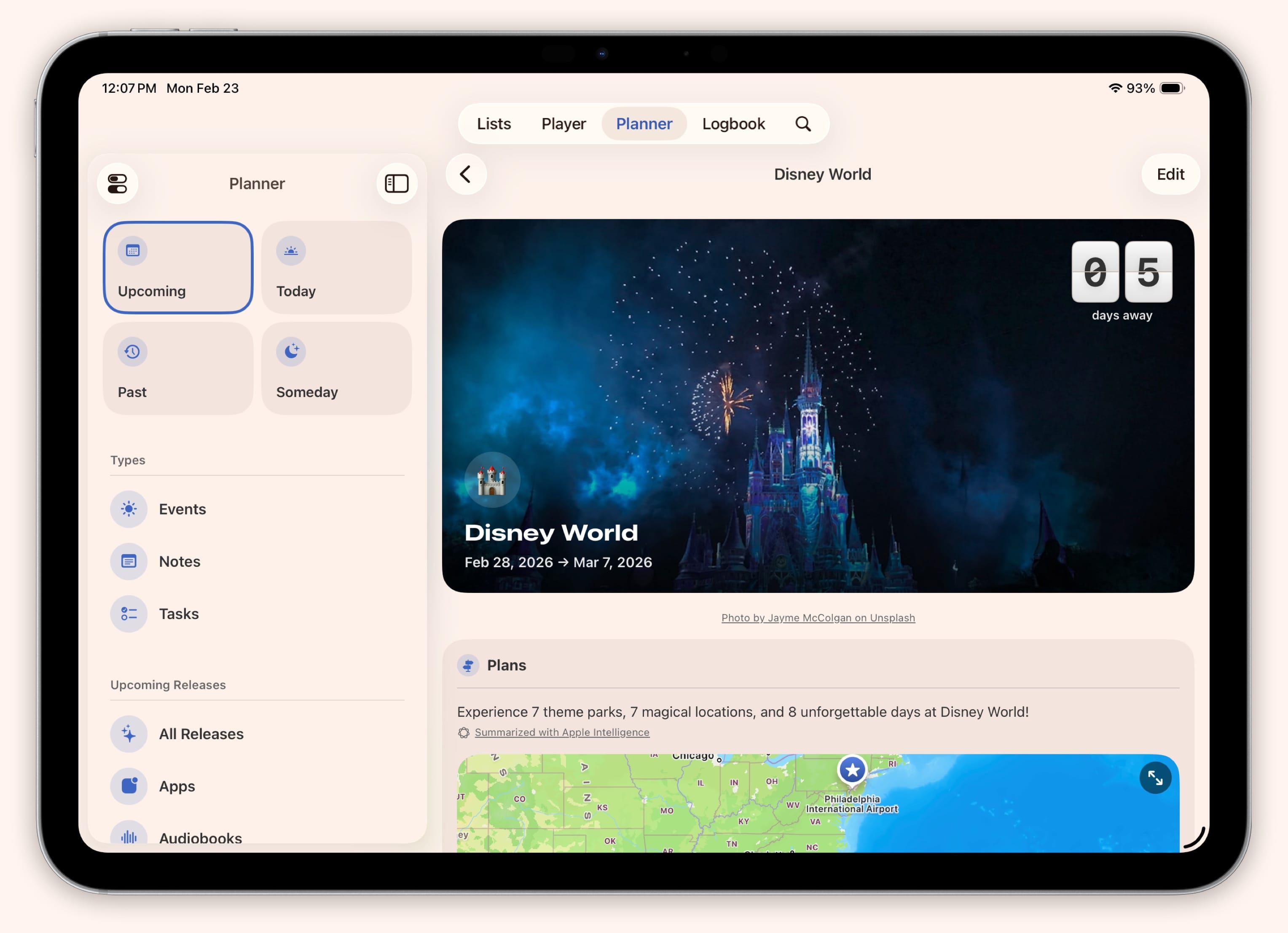 Event detail with itinerary and map