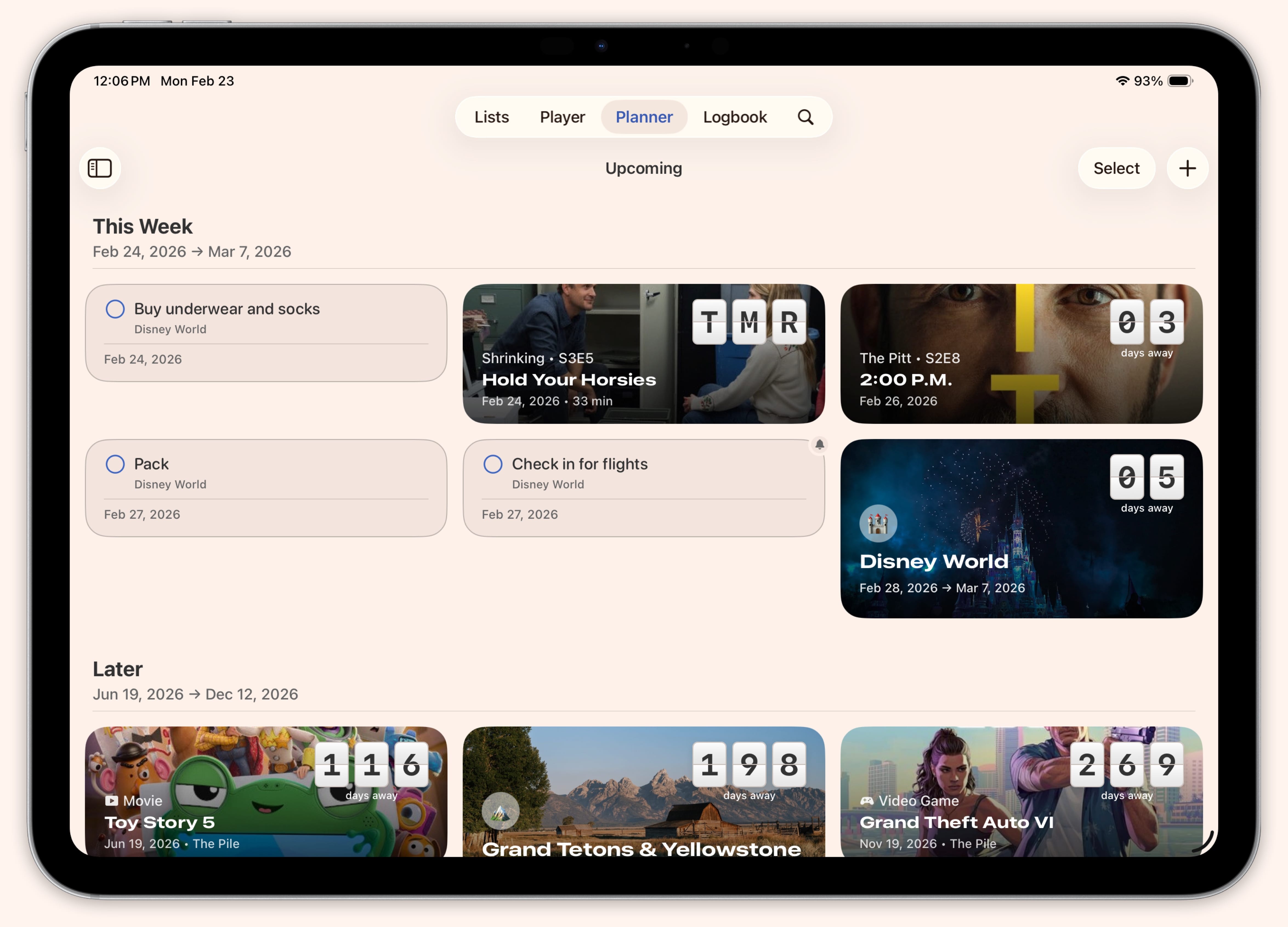 Planner timeline with tasks and events